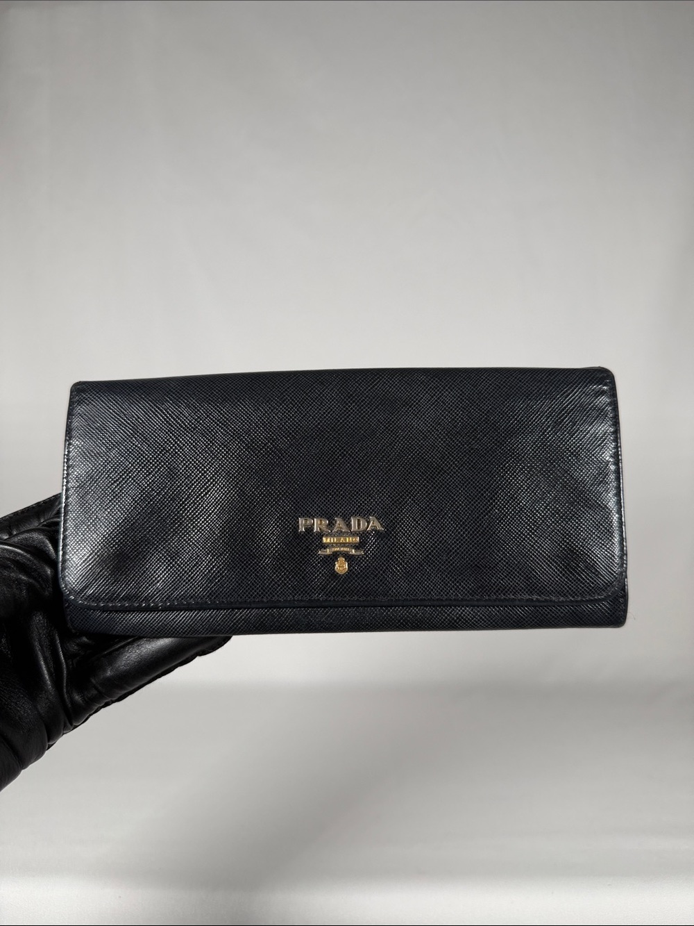 Prada Black Saffiano Leather Continental Wallet
